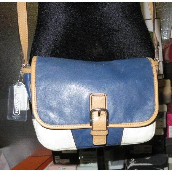 Coach 2014 Hadley Tricolor ColorblockBlue Tan & White Leather Crossbody